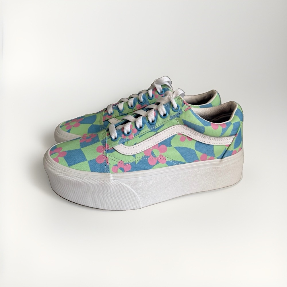 Vans Old Skool Stackform Floral Checkerboard Platform Women's 7.5 Men's 6